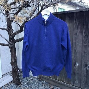 Peter Millar Blue Quarter Zip Pullover Sweater Pima Cotton Cashmere Mens Medium